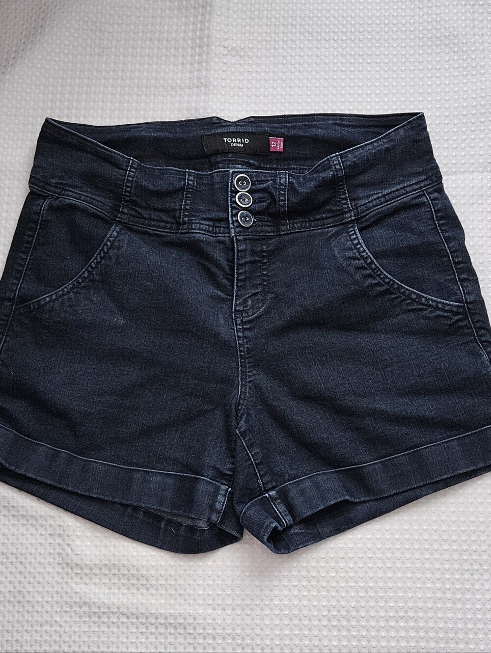 Torrid Size 12 Dark Wash High-Rise Triple-Button Jean Shorts
